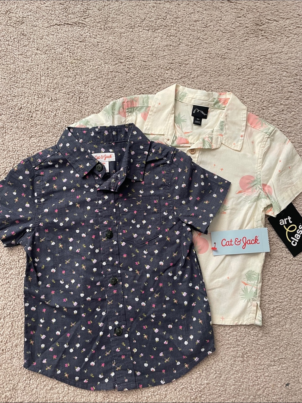 Cat & Jack Navy Floral Short-Sleeve Button-Up Shirt